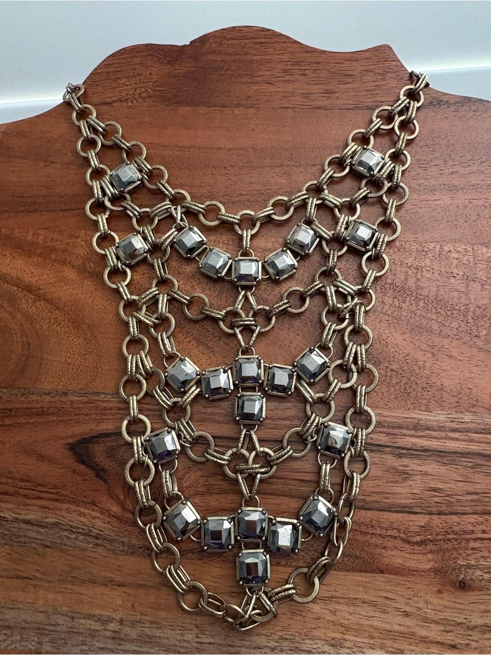 Chico's Gold-Tone Multilayer Statement Necklace with Gray Gems